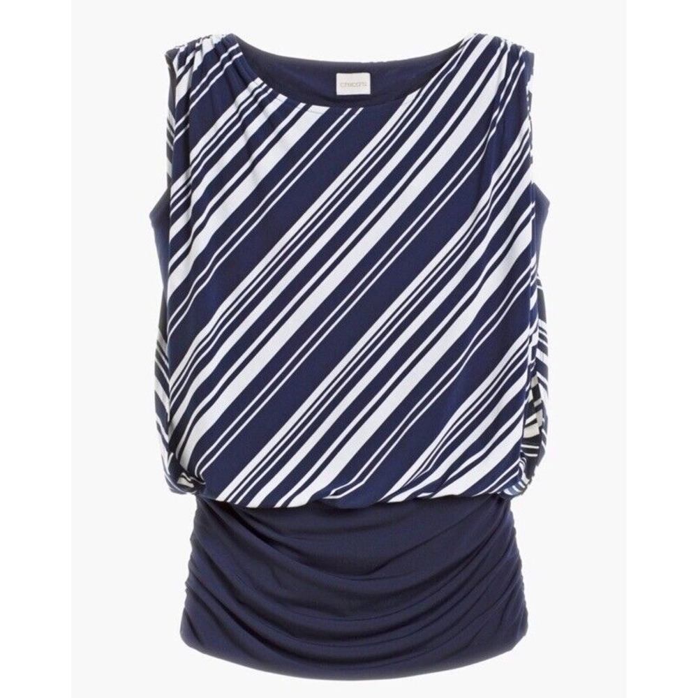 Chico's Striped‎ Variance Top Navy White EUC Size 16